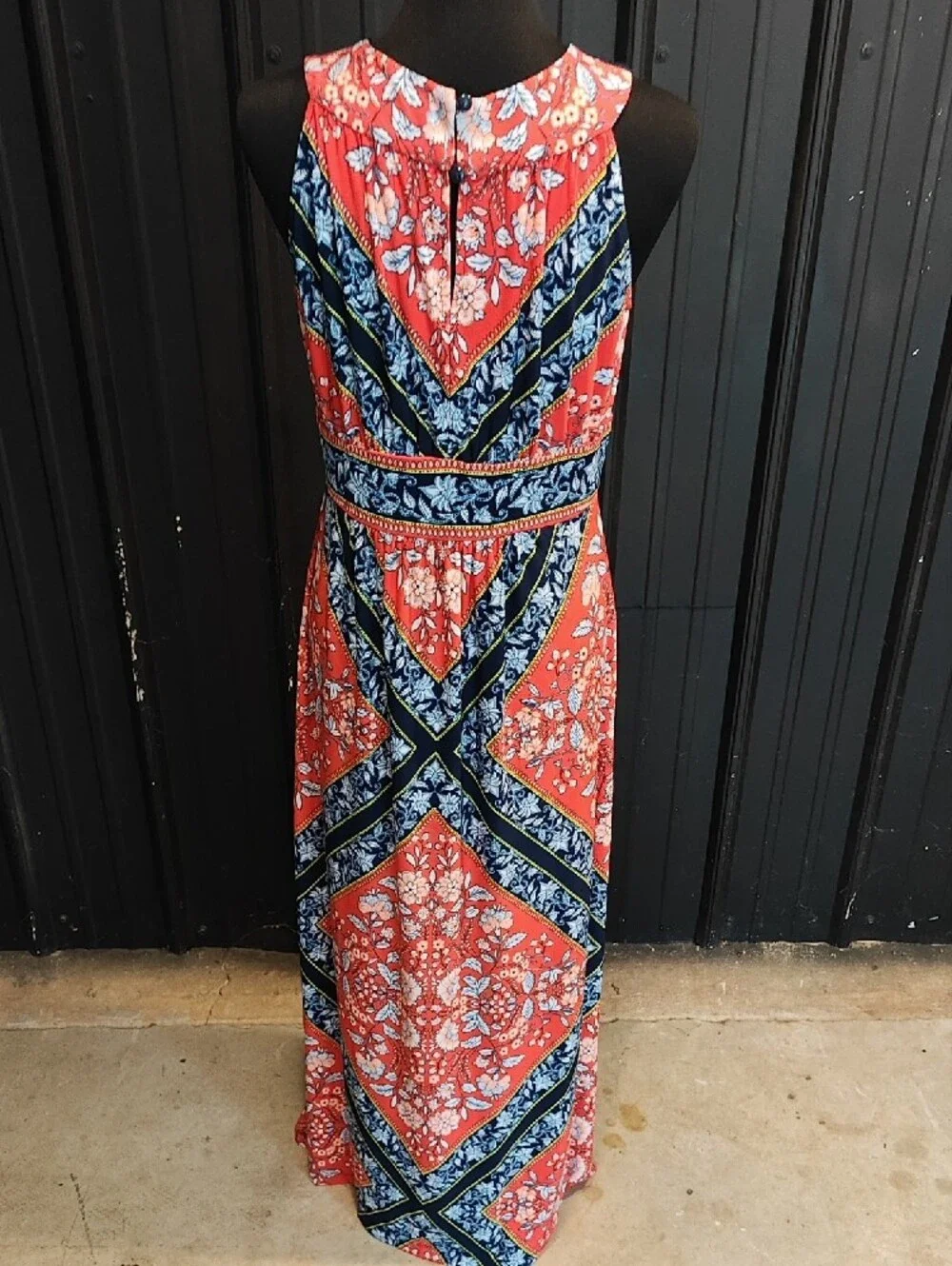 Westport Coral and Navy Patterned Sleeveless Maxi Dress